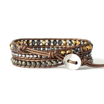 Wickelarmband mit Pyrit & Perlen – Braun und Bronze