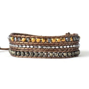 Wickelarmband mit Pyrit & Perlen – Braun und Bronze