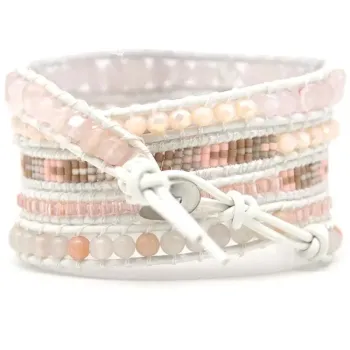 Wickelarmband mit Rosenquarz & Aventurin – Weiß und Rosa