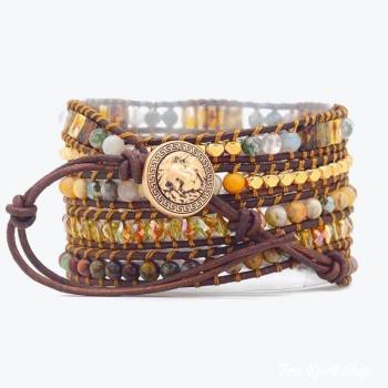 Preview: Wickelarmband aus natürlichem Achat mit Mondlicht-Achat und Jaspis im Boho-Design