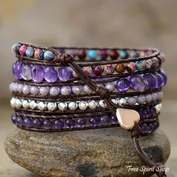 Preview: Wickelarmband mit Amethyst und violettem Jaspis