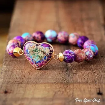 Preview: Perlenarmband aus lila Jaspis, Boho-Herzband