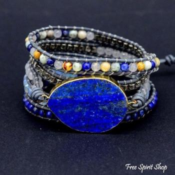 Preview: Wickelarmband aus Leder mit Lapislazuli
