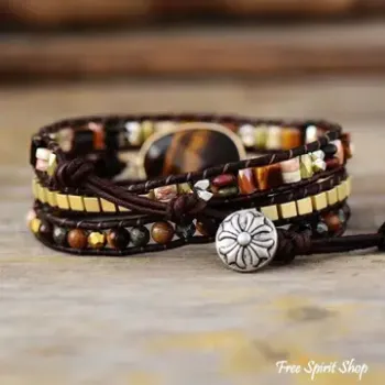 Wickelarmband mit Tigerauge & Natursteinperlen