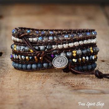 Preview: Wickelarmband mit natürlichen schwarzen Onyx-Perlen