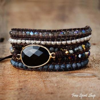 Preview: Wickelarmband mit natürlichen schwarzen Onyx-Perlen