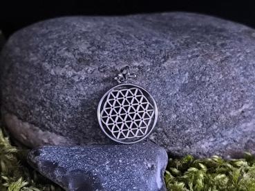 Blume des Lebens Anhänger aus 925 Sterlingsilber mit blauen Ziersteinen