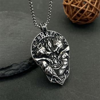 Halskette mit doppeltem Wolf-Anhänger im Vintage-Stil