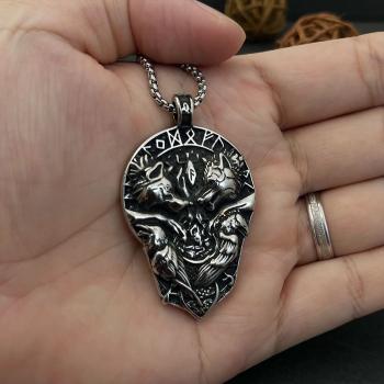 Halskette mit doppeltem Wolf-Anhänger im Vintage-Stil