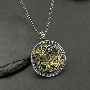 Halskette mit doppeltem Wolfskopf-Anhänger