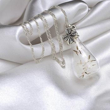 925 Silber Kette mit echter Pusteblume & Kleeblatt – Glückskette mit Naturanhänger