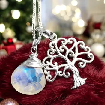 925 Silber Lebensbaum Kette mit Mondstein – Baum des Lebens Anhänger – 60 cm