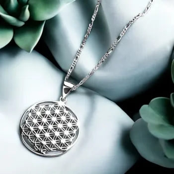 925 Silber Blume des Lebens Kette – Symbolanhänger 20 mm – 50 cm