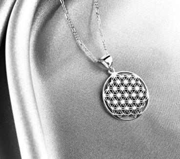 925 Silber Blume des Lebens Kette – Symbolanhänger 20 mm – 50 cm