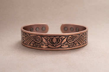 Kupferarmband Symbolisches Vogelpaar – Verstellbar | 15 mm Breit | 43 g | 6 Magnete | Ornamentales Muster