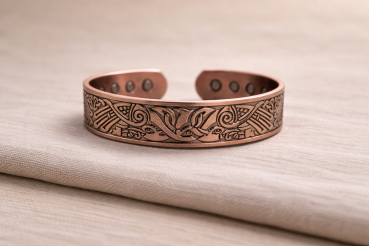 Kupferarmband Symbolisches Vogelpaar – Verstellbar | 15 mm Breit | 43 g | 6 Magnete | Ornamentales Muster