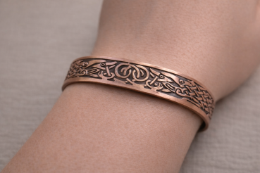 Kupferarmband Nordisches Vogelpaar mit Symbol – Verstellbar | 13 mm Breit | 33,5 g | 6 Magnete | Symbolarmband