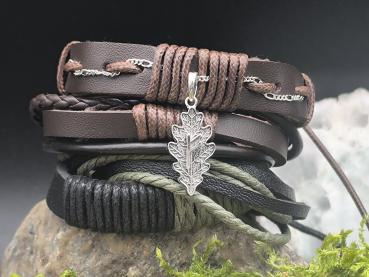 Erdpfad – 4-teiliges Runenarmband aus Leder mit 925er Silber
