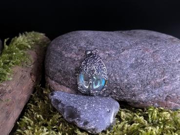 Preview: Wassertropfen Mondstein Anhänger mit Baum des Lebens