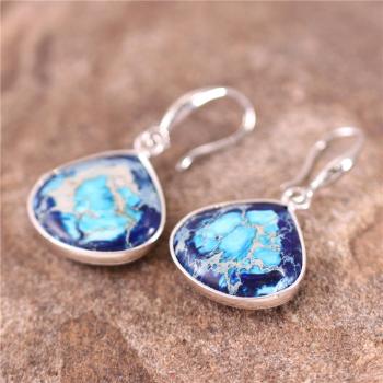 Preview: Jaspis Tropfenohrringe – Versilbertes Messing Blau