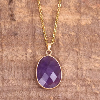 Edelstein Tropfen Kette – Edelstahl goldfarben | Variante Amethyst