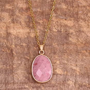 Rhodonit Tropfen Kette – Edelstahl goldfarben