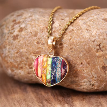 7 Chakra Herz Kette – Kaiser-Jaspis | Edelstahl goldfarben
