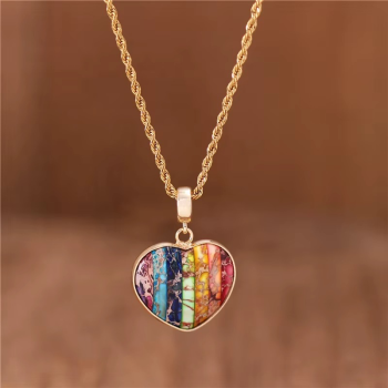 7 Chakra Herz Kette – Kaiser-Jaspis | Edelstahl goldfarben
