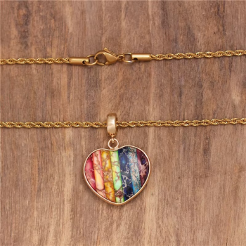 7 Chakra Herz Kette – Kaiser-Jaspis | Edelstahl goldfarben