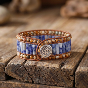 Wickelarmband mit Jaspis und blauem Punktstein