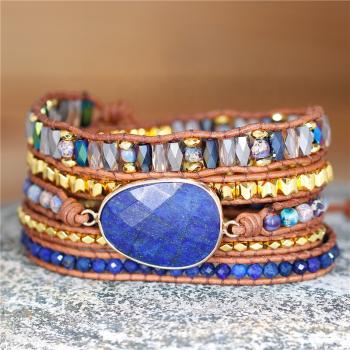 5-lagiges Wickelarmband aus Lapislazuli, Sodalith & Hämatit mit großem Lapislazuli