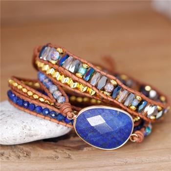5-lagiges Wickelarmband aus Lapislazuli, Sodalith & Hämatit mit großem Lapislazuli