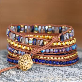 5-lagiges Wickelarmband aus Lapislazuli, Sodalith & Hämatit mit großem Lapislazuli