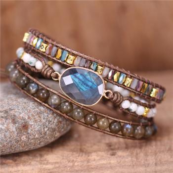 Wickelarmband mit Labradorit und Natursteinperlen