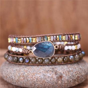 Wickelarmband mit Labradorit und Natursteinperlen