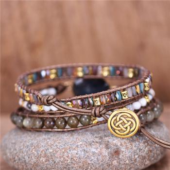 Wickelarmband mit Labradorit und Natursteinperlen
