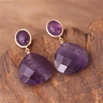 Preview: Amethyst Tropfenohrringe – Vergoldet