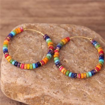 Preview: 7 Chakra Jaspis Creolen – Bunte Natursteinperlen