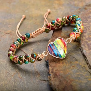 Veganes 7-Chakren Naturstein-Armband mit Herz – handgefertigt