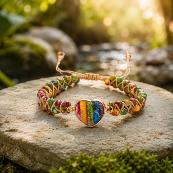 Veganes 7-Chakren Naturstein-Armband mit Herz – handgefertigt