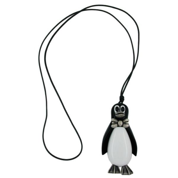 Kette Kunststoff Pinguin schwarz-weiß silbergrau Kordel schwarz 90cm