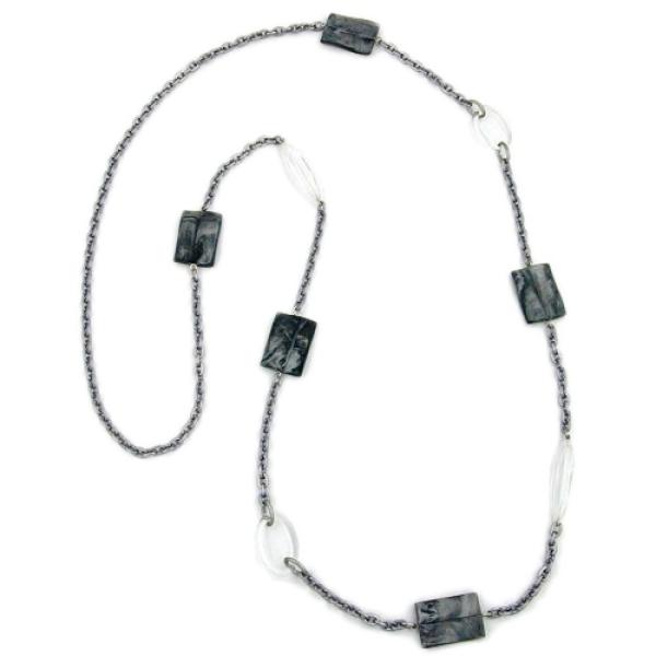Kette 25x16mm Viereck Kunststoff silbergrau kristall Ankerkette Alu 100cm