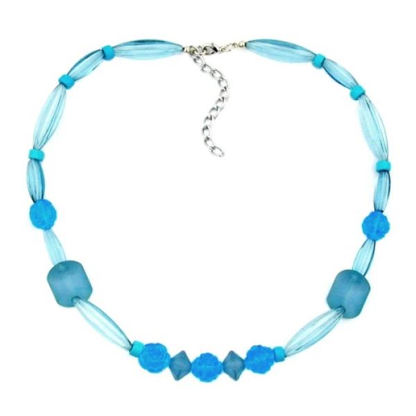 Kette Blumenperlen blau-türkis-transparent Kunststoff 45cm