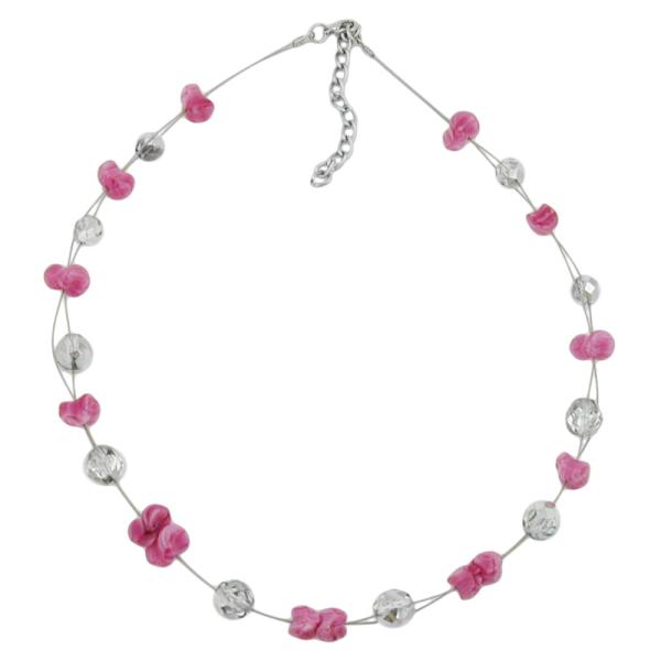 Kette Drahtkette mit 12x7mm Glasperlen altrosa und silber-verspiegelt 42cm