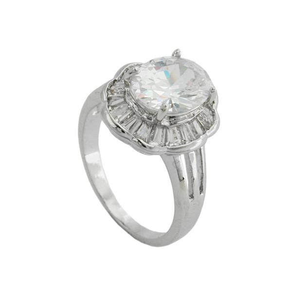 Ring 16x14mm ovaler Zirkonia mit vielen kleinen rhodiniert Ringgröße 60