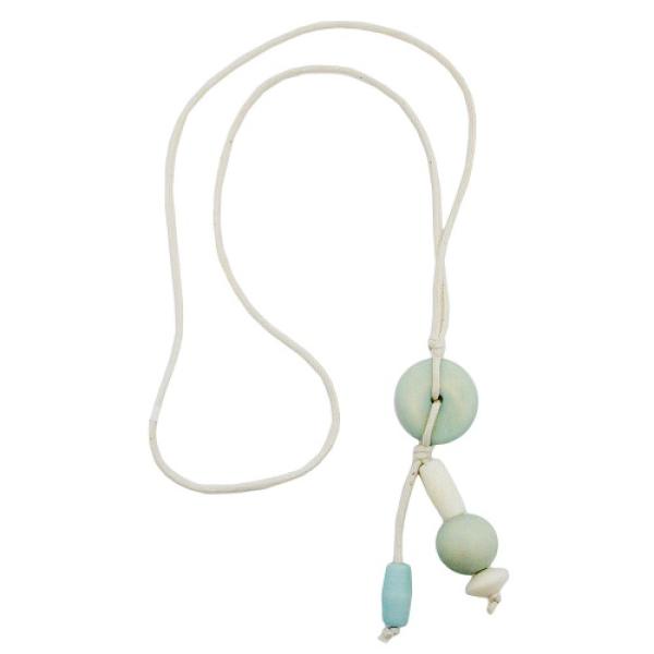 Kette Kunststoffperlen hellblau-beige Kordel beige 80cm