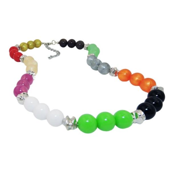 Kette 10mm Perlen Kunststoff multicolor mit chromfarben 42cm