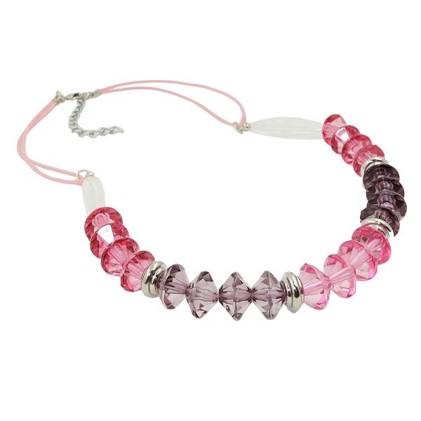 Kette 12x9mm Facettenperle Kunststoff rosa-pink mit Kordel rosa 45cm