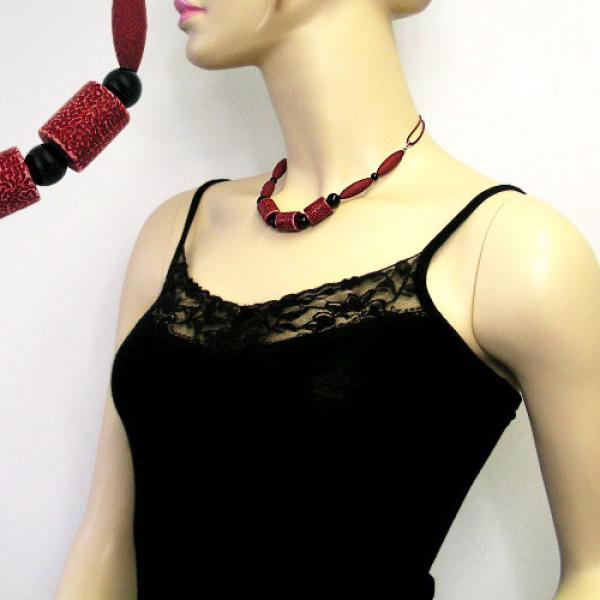 Kette 3x Walze dunkelrot Kunststoff Kordel weinrot 45cm