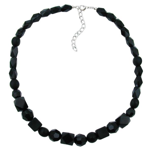 Kette Perlen Kunststoff schwarz-glänzend facettiert 42cm